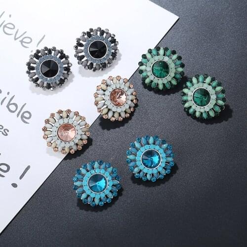 32962746744Fashion Rhodium Plated Zinc Alloy Crystal Stone Round Flower Stund Earring one pair about 19mm xye280