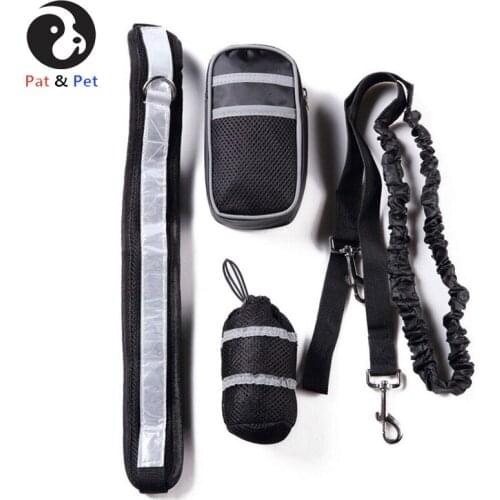 4 PCS/Set Walk The Dog Pet Sports Suit Reflective Traction Rope Suit Dog Running Kit with Traction Training Package Black