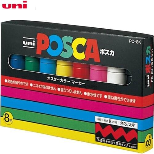 8pcs/8 Color Uni Posca Set PC-8K Paint Marker Pen Nib 8mm Creative DIY Poster Advertising Pen Waterproof and Quick-drying