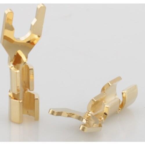 8pcs Hi-end Solid Copper plug 24K Gold plated Spade Plug Speaker Cable Wire Connector HiFi