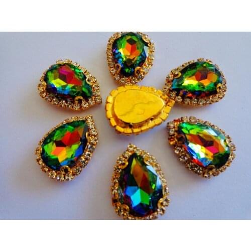 Shinning sew on glass rhinestones multicolored crystal gem stones 13*18mm 10pcs/lot