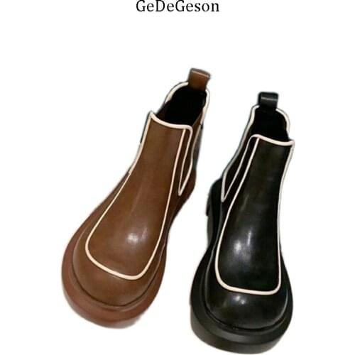 Brand Shoes Female Genuine Cowhide High End Luxury Platform Boots Comfortable Slim Wearing 2020 Autumn
