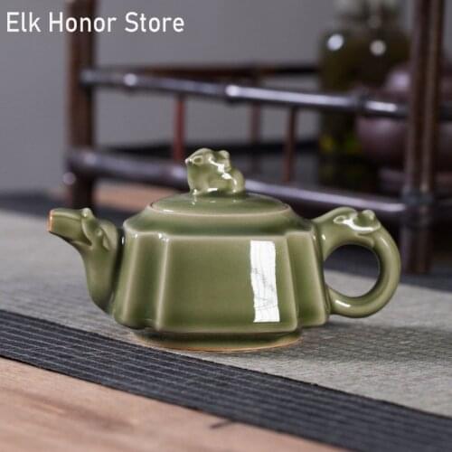 200ml Longquan Celadon Chinese Style Archaize Glaze Teapot Handmade The Spherical Filter Teapot Chinese Kung Fu Kettle