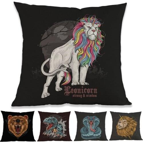 Dark background Giant Animals Big Beast Dinosaur Snake Lion Wolf Bear Throw Pillow Case Home Sofa Car Decorative Cushion Cover