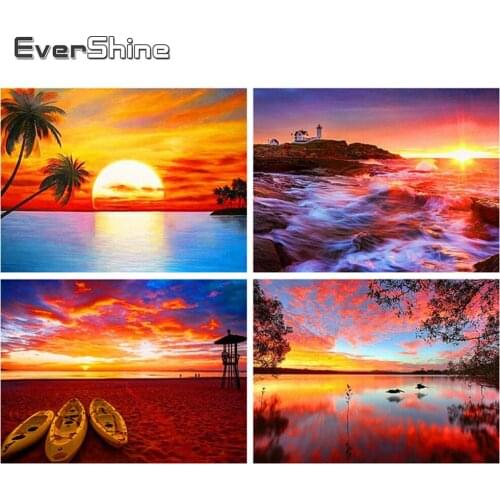 EverShine 5D DIY Diamond Painting Sunset Cross Stitch Kits Diamond Embroidery Sea Scenery Rhinestones Art Kits Home Decor