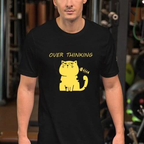 Kawaii Cats Over Thinking Print Men TShirt Harajuku Fashion Graphic Tees Summer Camiseta Casual Ropa Hombre Streetwear Camisetas