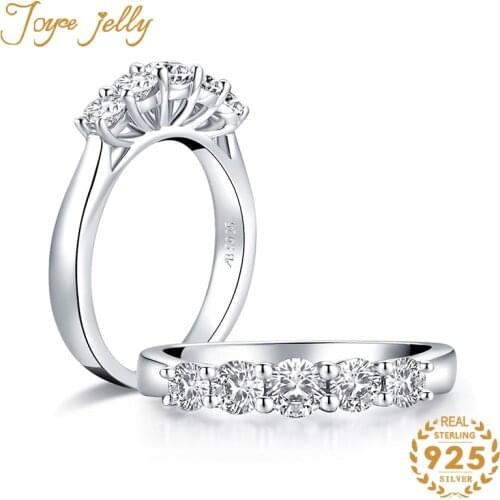 JoyceJelly Trendy 925 Solid Silver Women Ring for Wedding Jewelry 5 Round Created Moissanites Fine Party Jewelry Gifts Wholesale