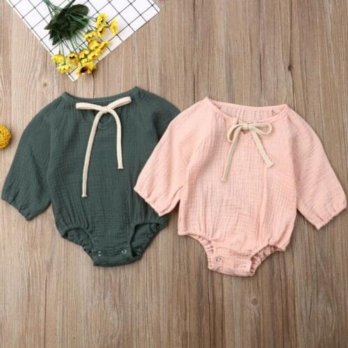 Pudcoco Newborn Infant Baby Kids Rompers Clothes Girl Boy Long Sleeve Belt Cotton Linen Jumpsuit Playsuit One-Pieces Clothes