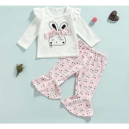Lovely Newborn Baby Girl Spring Autumn Clothes Set Cute Bunny Print Long Sleeve Tops+Flare Pants Outfits 0-24M New
