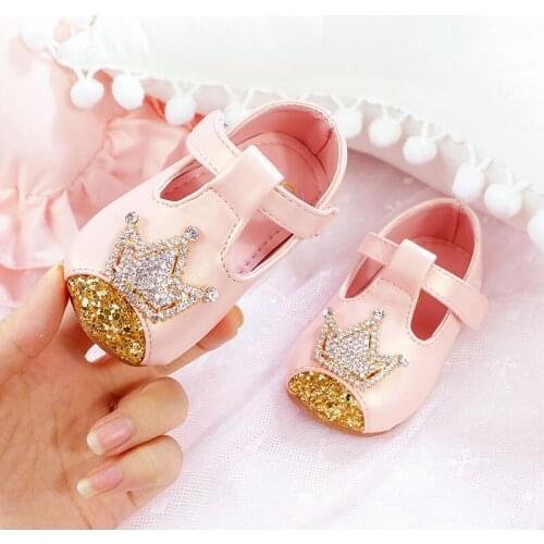 Fashion Child Casual Shoes Infant First Walkers Spring Baby Girl Kids Shoes Princess Crown Solid Sneakers Anti-slip Flat Shoes