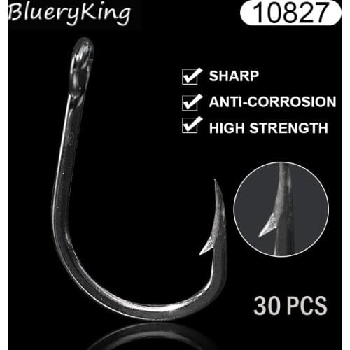 BlueKim 10827 30 Pcs/Pack Stainless Steel Tuna Circle Hooks Jigging Assist Hooks Live Bait Jig Assistant Fish Hooks