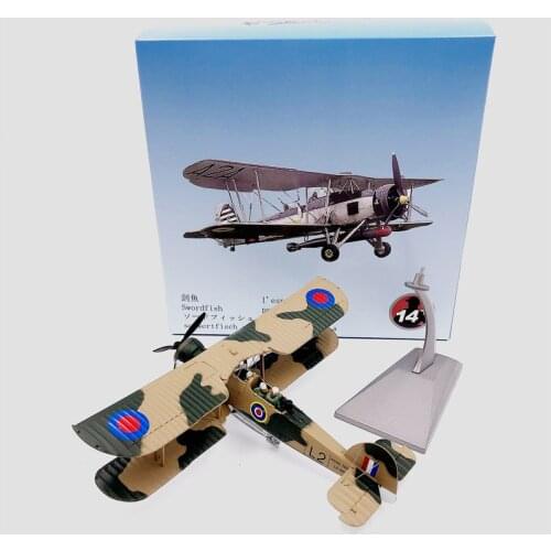 1:72 Scale World War II British Attack Biplane Aircraft Model Alloy-1940 United Kingdom Fairey Swordfish MK I