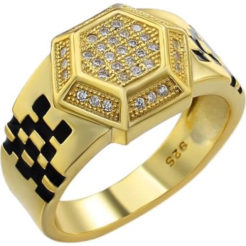 P&Y S925 CZ Stones Ring for Men Business Party Wedding Male Rings Jewelry Hand Accessories Size 6-10