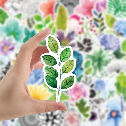 50pcs/pack Colorful Plant Decorative Stickers Scrapbooking Stick Label Diary Stationery Album Waterproof Suitcase Laptop Sticker