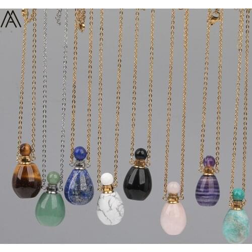 Natural White Turquoises Perfume Bottle Pendant Necklace Women Crystal Essential Oil Diffuser Gold Chains Necklace DSS-269AMBE