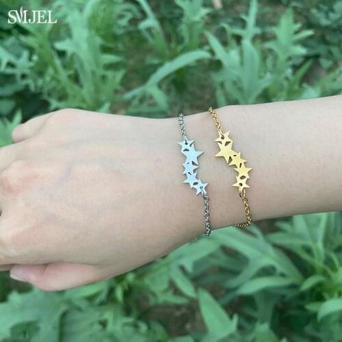 New Woman Stainless Steel Star Bracelet Jewelry Fashion Simple Five-pointed Star Charm Bracelets & Bangles Girls Friend Gifts