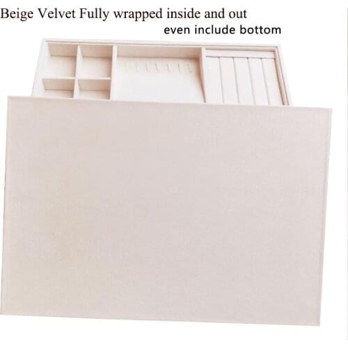Luxury Beige Multi-Display Tray Bottom Wrap Velvet Jewelry Box Jewellery Organizer Jewelery Rangement Gift Packaging Wholesale