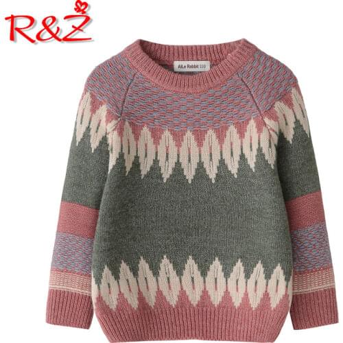 R&Z 2019 autumn and winter warm childrens long-sleeved sweater boys and girls fashion geometric pattern new shirt sweater