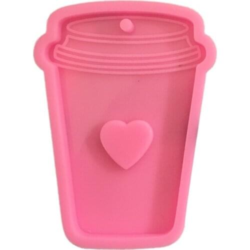 R58E Shiny Glossy Love Coffee Cup Keychain Epoxy Resin Mold Jewellery Necklace Pendant Silicone Mould DIY Craft Casting Tool