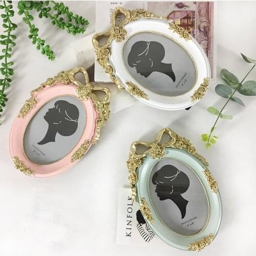 Retro 6 inch photo frame with bow photo frame green /pink/ white