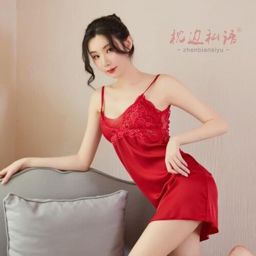 Sexy See Through Lace Erotic Dress Women Perspective Babydolls Lingerie Tranparent Spaghetti Strap Nightdress Ladies Sleepwear