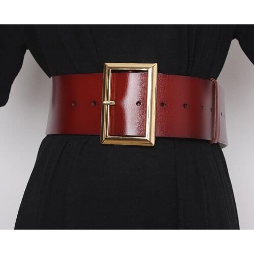 Cowskin Patent Leather Wide Waistband Women Brand Designer Plain Real Leather Corset Strap Female Vintage Winter Dress Belts