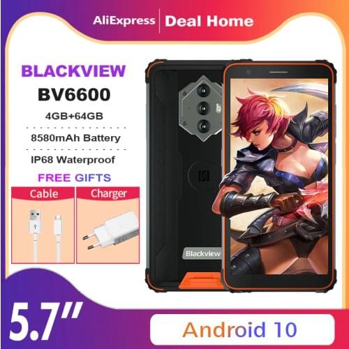 Blackview BV6600 IP68 Waterproof 8580mAh Rugged Smartphone Octa Core 4GB+64GB 5.7" FHD Mobile Phone 16MP Camera NFC Android 10