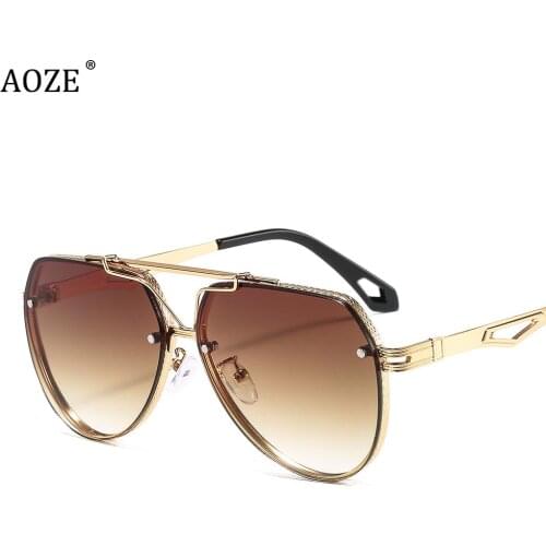 AOZE Fashion Luxury Pilot Metal Style Gradient Sunglasses Men Women Cool Rivets Brand Design Vintage Sun Glasses Shades UV400