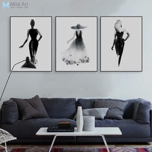 Modern Nordic Black White Fashion Model Large Canvas Art Print Poster Wall Picture Painting Beauty Girl Room Home Decor Custom