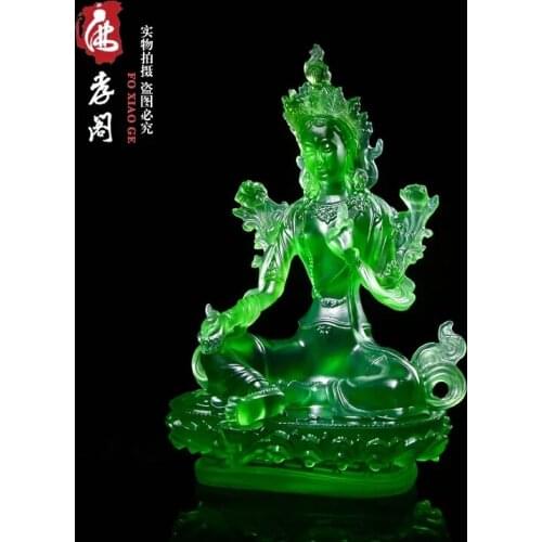 TIBETAN BUDDHIST GREEN TARA, GLAZED BUDDHA STATUE, TANTRA BUDDHA STATUE IS 21 CENTIMETERS TALL