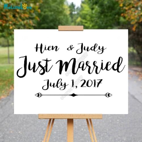 Just Married Custom Wedding Reception Sign Name And Date Decoration Sticker Personalized Wedding Graphics Decal B559