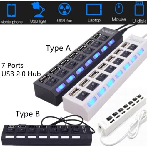 Computer Official Multi High Speed U Disk Mouse Independent Switch 7 Ports Expander USB Splitter Hub