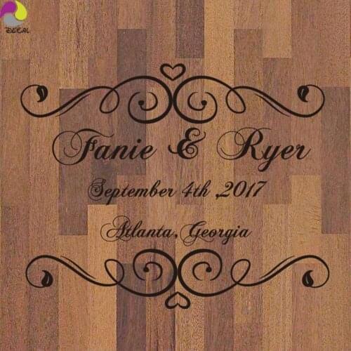 Personalize Name Date Country Wedding Monogram Flower Heart Dance Floor Sticker Living Room Party Wall Decal Reception Vinyl