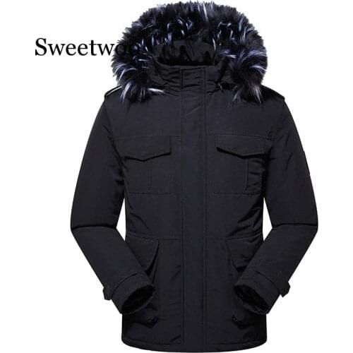 High Quality Winter Warmth Thicken Hooded Jacket Parkas Coat Color Solid Hip Hop Extra Large Length Windbreaker Fur Collar L-5XL