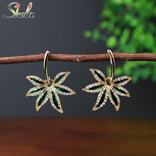 Green Palm Tree Earrings For Women Rhinestone Summer Fashion Jewelry Pendant Dangle Wholesale S925 Pins