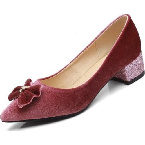 Oversized ladies high heels women shoes woman pumps Butterfly-knotted single shoes with pointed and thick heels