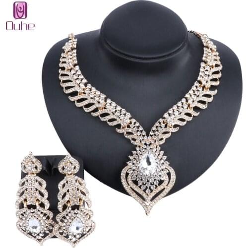 Women Heart Bridal Crystal Jewelry Sets Wedding Engagement Necklace Earrings Sets for Brides Party Costume Jewellery And Boxes