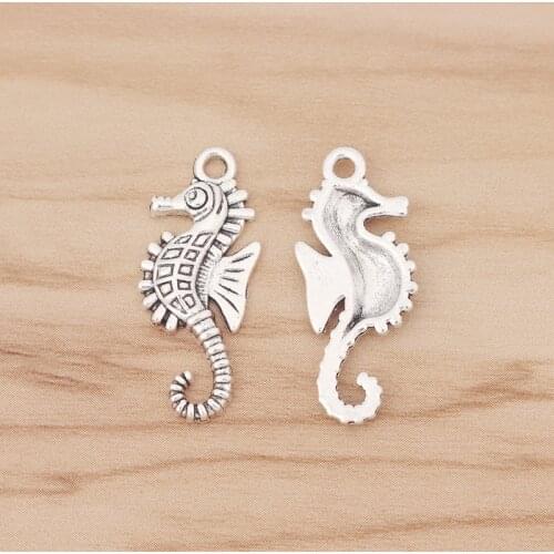 50 Pieces Hippocampus Seahorse Tibetan Silver Charms for DIY Bracelet Necklace Jewelry Making Findings 29x12mm