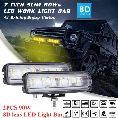 7" 8D convex lens 90W LED Light Bar Yellow Spotlight for Lada 4x4 ATV SUV Niva Offroad Led Bar Auto Driving Light Fog Lamp