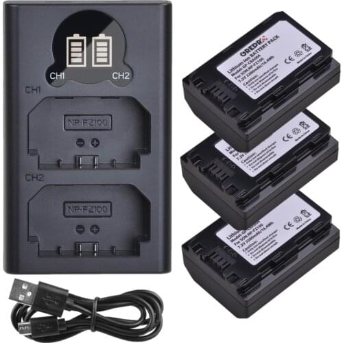 NP-FZ100 Battery + NP FZ100 Charger with type-C Port for Sony 7R Mark III, A7III, A7SIII, A7R III, A7RIV, A7R 2, A9 Camera