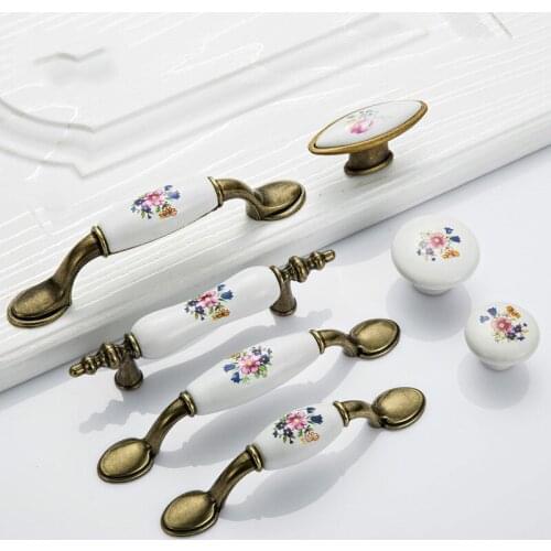 Antique Ceramic Drawer Pull Handle Wardrobe Door Handle Cabinet Door Knob Lucky Flower Home Furniture Handles Knobs