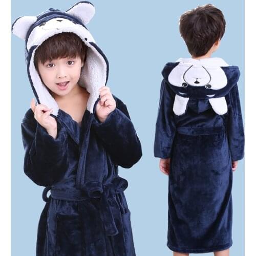 Fashion 2018 Baby Hooded Bathrobe Spring Autumn Cotton Bathrobe Children Bath Robes Boys Cartoon Long Flannel Kids Swimming Robe