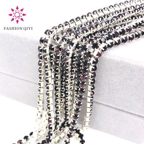 Free shipping 5 yards Super bright encryption Deep purple 2mm-4mm silver base rhinestones cup chain,diy clothing accessories