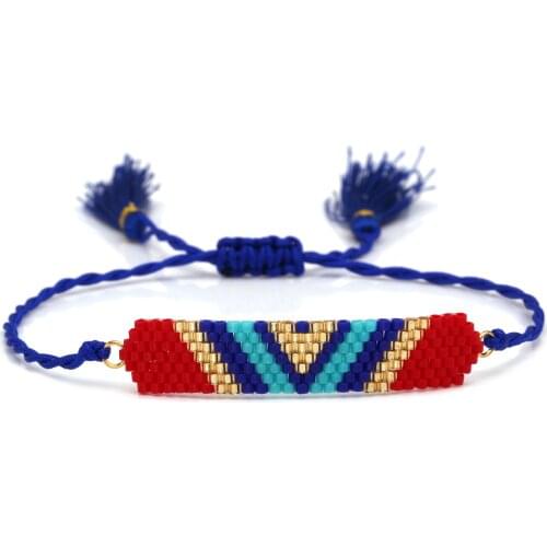 Boh MIYUKI Glass Seed Beads Evil Eye Blue Tassel Woven Friendship Bracelet Women Men Slipknot Adjustable Beach Jewelry Present