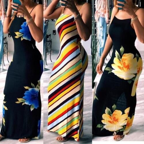 Flower Print Spaghetti Strap Backless Sexy Long Dress Off Shoulder Bodycon Pencil Dress Casual Slim Party Dress Women Vestidos