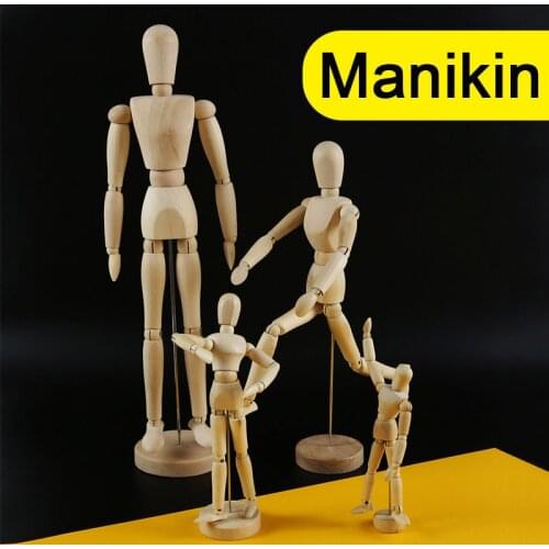 8/12/16 Inch Wood Manikin Puppet Wooden Mannequin with Stand Artist Human Figure Articulated Model for Drawing or Desktop Decor