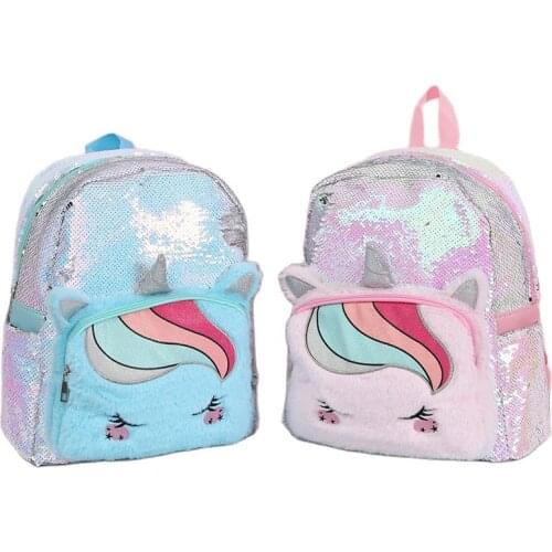 Unicorn Kid Bag sequins unicorn Backpack fashion children bags Women Mochila Escolar cute design book bag plush bags for girls