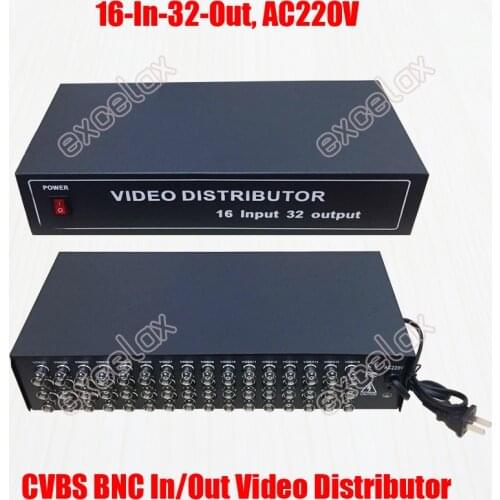 Economical 16 In 32 Out Desktop Composite CVBS BNC Video Distributor 16CH Input Signal Splitter for Analog CCTV Security Camera