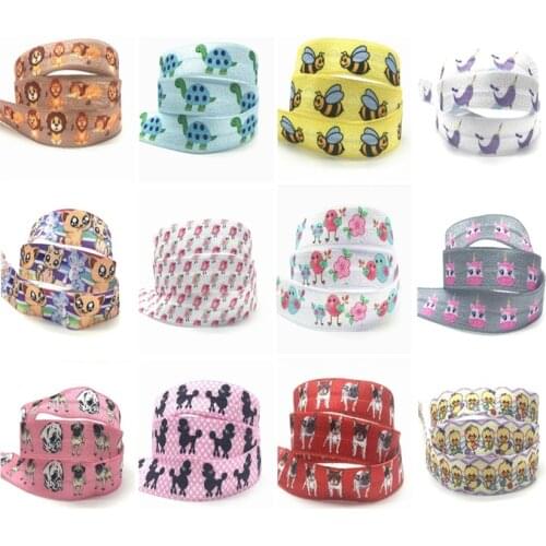 Hedgehog Flamingo Dog animal Print Fold over elastic Wedding decoration Hair bands Hair ornament sewing accessories 10yard 16mm