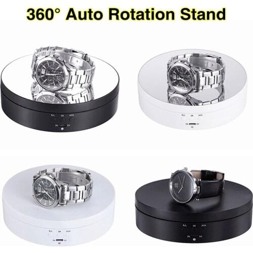 Electric Rotating Display Stand Mirror 360Degree Turntable Cosmetics Jewelry Holder Battery for Photography Video Shooting Props
